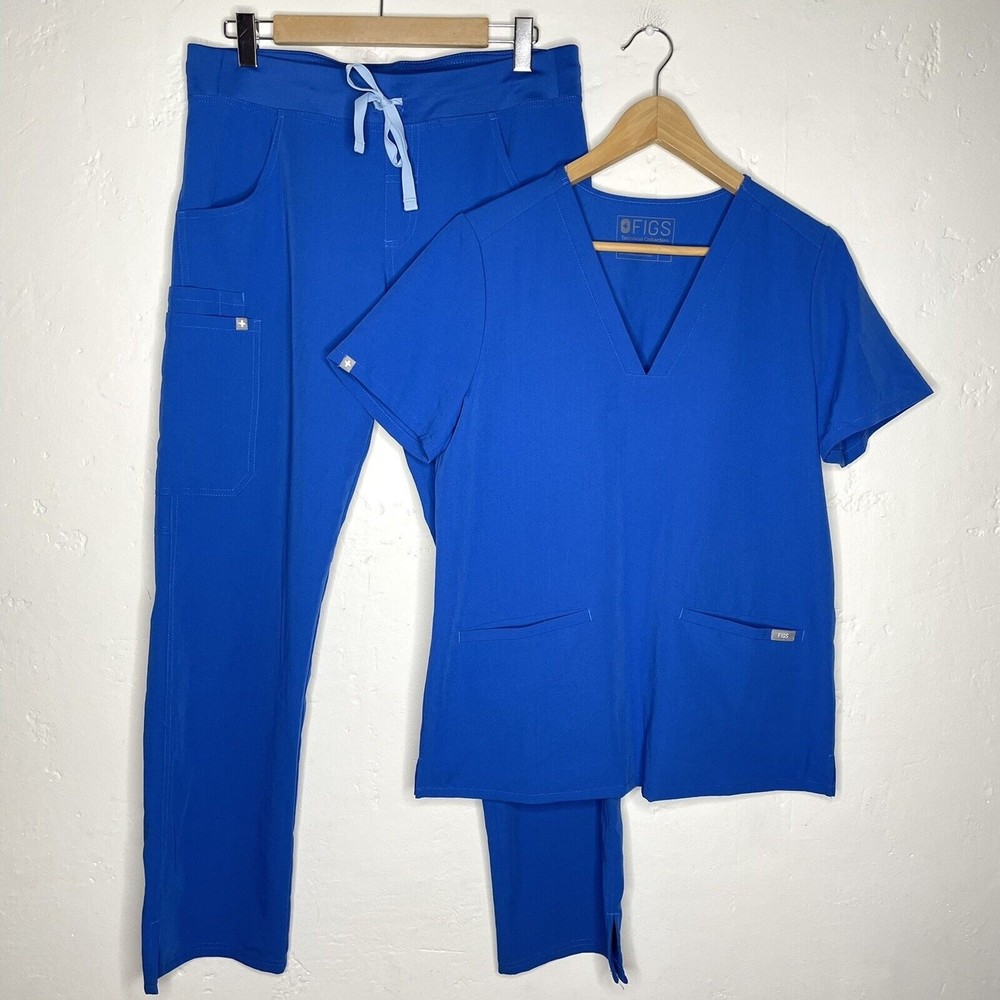 Figs womens medium royal blue Casma top Kade cargo pants scrub set